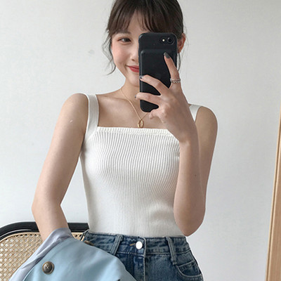 Ženska seksi jednobojna vesta bez rukava s četvrtastim ovratnikom, slatka ljetna ženska pletena majica bez rukava