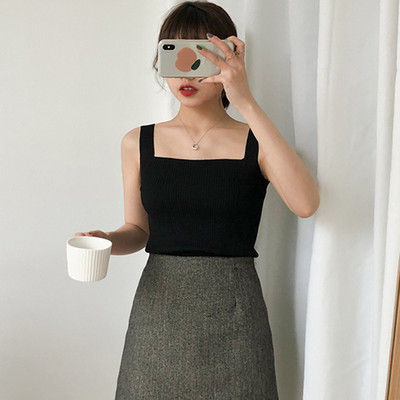 Ženska seksi jednobojna vesta bez rukava s četvrtastim ovratnikom, slatka ljetna ženska pletena majica bez rukava