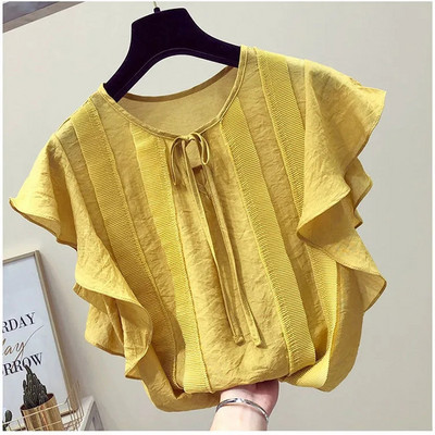 Sieviešu šifona blūzes pavasara vasaras volāniem korejiešu modes biroja krekls dāmu elegants topus darbs sieviešu apģērbs Blusas Mujer