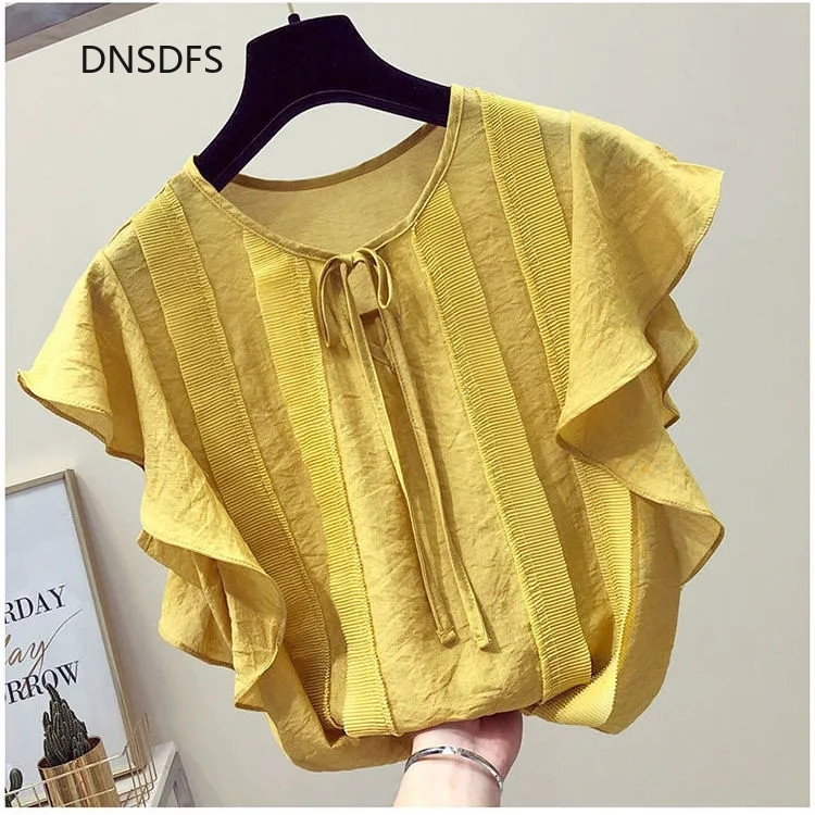 Sieviešu šifona blūzes pavasara vasaras volāniem korejiešu modes biroja krekls dāmu elegants topus darbs sieviešu apģērbs Blusas Mujer