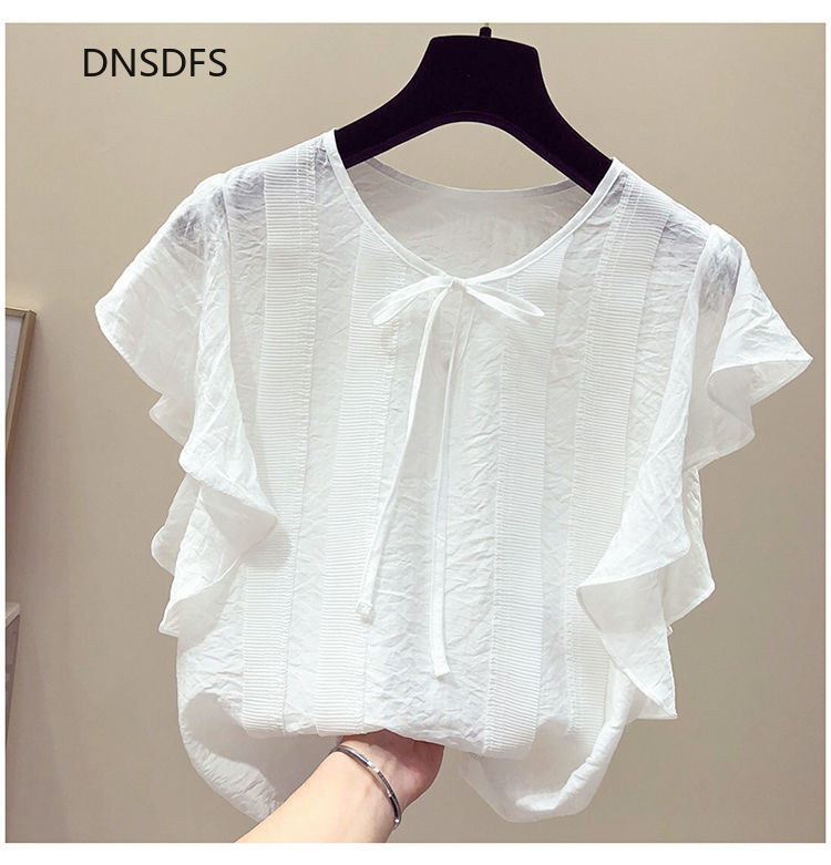 Sieviešu šifona blūzes pavasara vasaras volāniem korejiešu modes biroja krekls dāmu elegants topus darbs sieviešu apģērbs Blusas Mujer