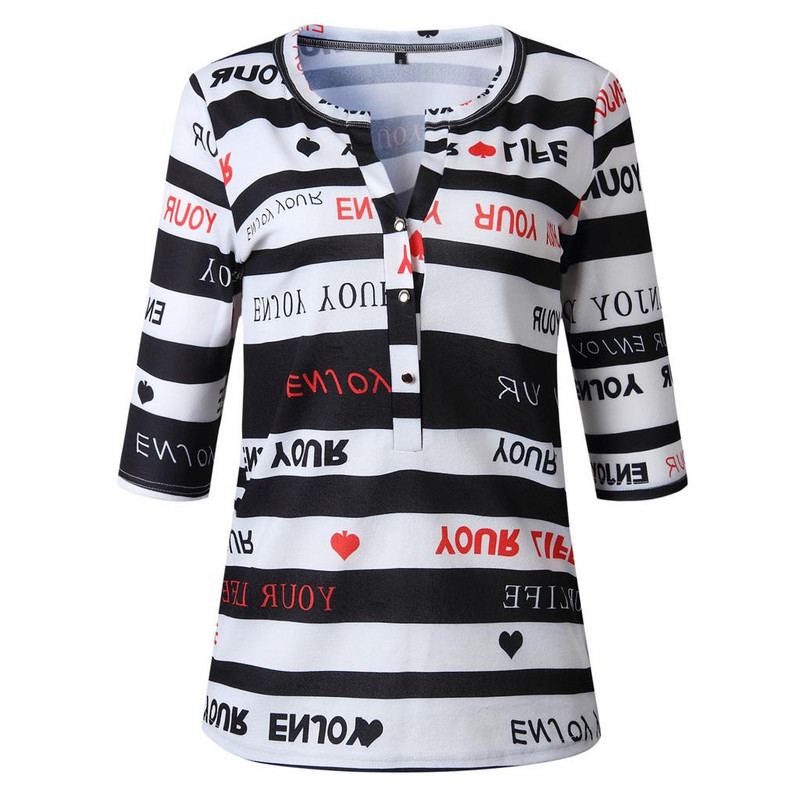 Betűgombos nyomtatás Blúzok felsők, női, 2022 nyár, V nyak, hosszú ujjú divat, új felsők, blúz, női ruházat