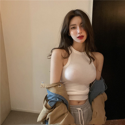 Tanak kratki prsluk s ovratnikom na halteru žene Proljeće/ljeto 2021. iznutra i izvana nose gornju majicu bez rukava bez rukava