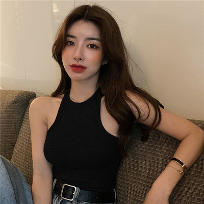 Tanak kratki prsluk s ovratnikom na halteru žene Proljeće/ljeto 2021. iznutra i izvana nose gornju majicu bez rukava bez rukava