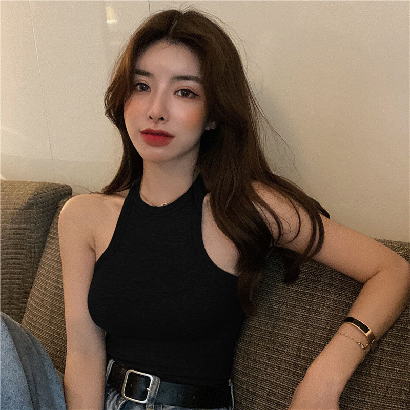 Tanak kratki prsluk s ovratnikom na halteru žene Proljeće/ljeto 2021. iznutra i izvana nose gornju majicu bez rukava bez rukava