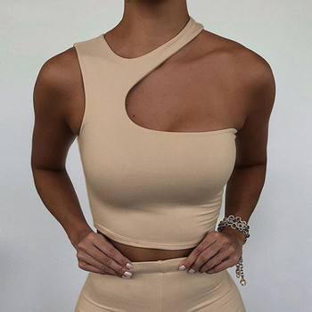 Cut Out Sexy Crop Off Shoulder Solid 2022 Skinny Sport Κοντές μπλούζες Γυναικείες ακανόνιστες καλοκαιρινές μπλούζες