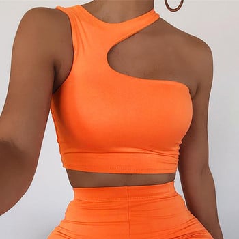 Cut Out Sexy Crop Off Shoulder Solid 2022 Skinny Sport Κοντές μπλούζες Γυναικείες ακανόνιστες καλοκαιρινές μπλούζες