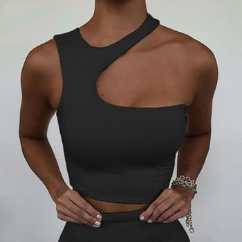 Cut Out Sexy Crop Off Shoulder Solid 2022 Skinny Sport Κοντές μπλούζες Γυναικείες ακανόνιστες καλοκαιρινές μπλούζες