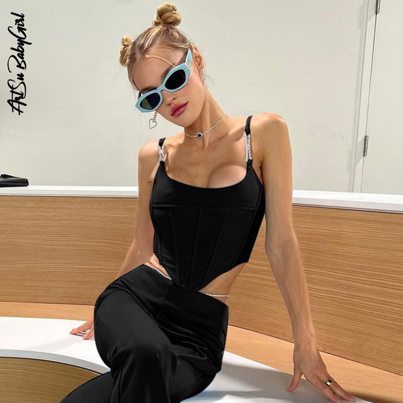 Topuri cu corset pentru femei, vară, fără mâneci, fără spate, vară, solid, slab, cu umeri, camis, crop top, corset pentru femei