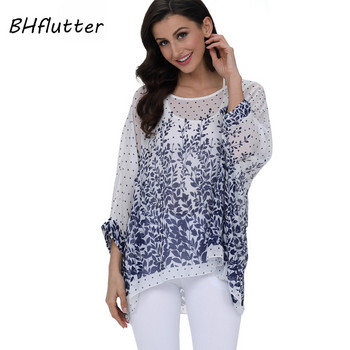 BHflutter 4XL 5XL 6XL Plus Size Γυναικεία Ρούχα 2018 Νέο σιφόν μπλούζα πουκάμισο Μπλούζα με μανίκια γράμματα τύπωμα καλοκαιρινές μπλούζες μπλούζες