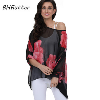 BHflutter 4XL 5XL 6XL Plus Size Γυναικεία Ρούχα 2018 Νέο σιφόν μπλούζα πουκάμισο Μπλούζα με μανίκια γράμματα τύπωμα καλοκαιρινές μπλούζες μπλούζες