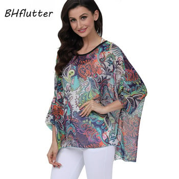 BHflutter 4XL 5XL 6XL Plus Size Γυναικεία Ρούχα 2018 Νέο σιφόν μπλούζα πουκάμισο Μπλούζα με μανίκια γράμματα τύπωμα καλοκαιρινές μπλούζες μπλούζες