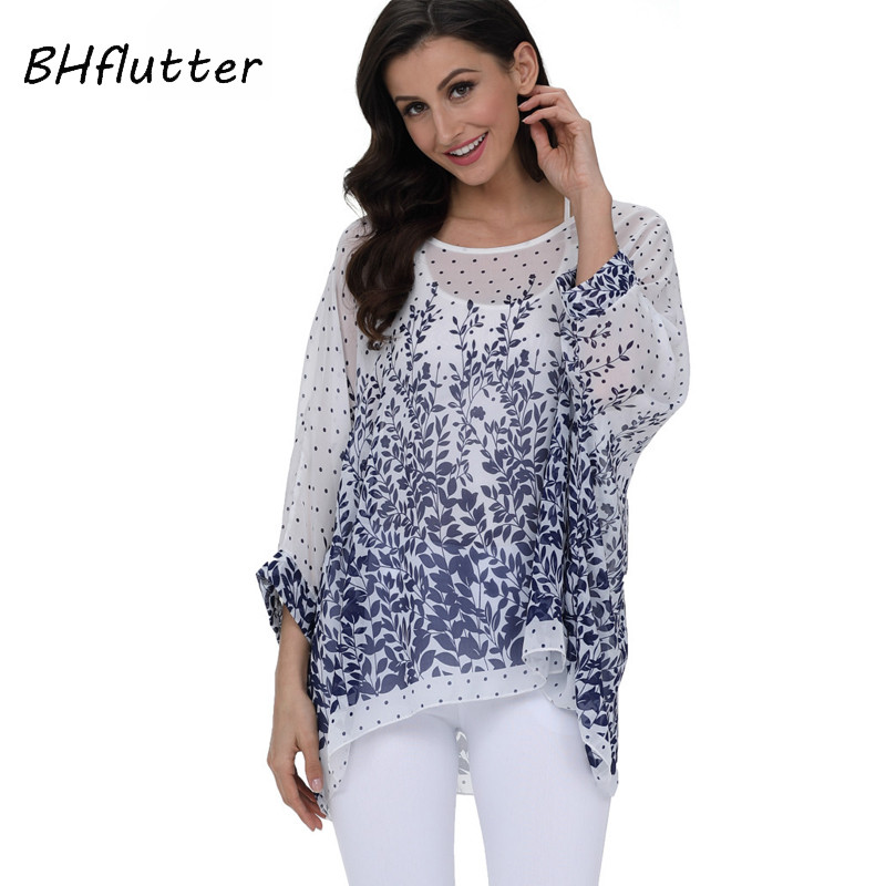 BHflutter 4XL 5XL 6XL Plus Size Γυναικεία Ρούχα 2018 Νέο σιφόν μπλούζα πουκάμισο Μπλούζα με μανίκια γράμματα τύπωμα καλοκαιρινές μπλούζες μπλούζες