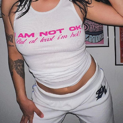 Ležerni ženski prsluk s crtićima s O izrezom Ljetna moda 2022. Ženska ulična uska uska vintage ženska kratka majica Y2k odjeća