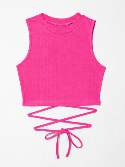 Y2k ženske obične kratke majice na vezanje 2022. Ljetna modna ženska majica bez rukava s okruglim izrezom, kratke, uske, ležerne rastezljive