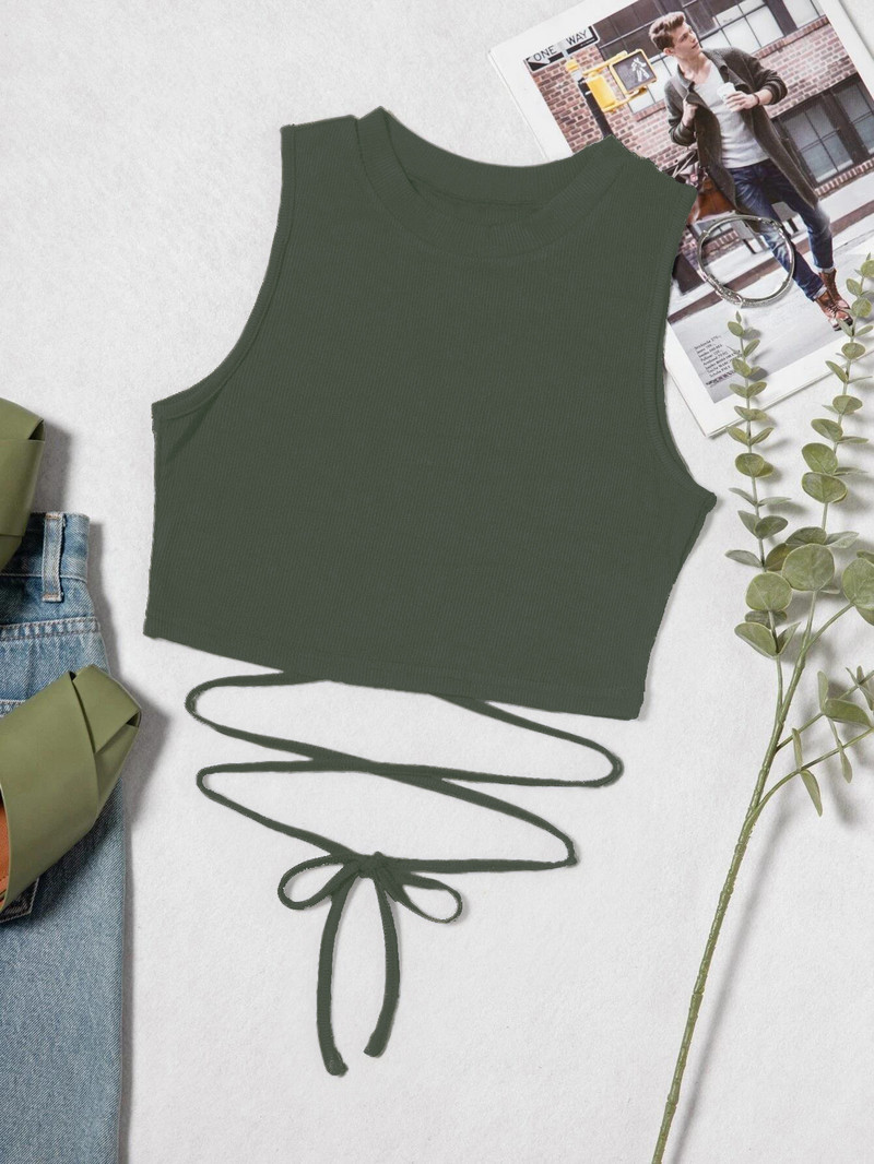 Y2k ženske obične kratke majice na vezanje 2022. Ljetna modna ženska majica bez rukava s okruglim izrezom, kratke, uske, ležerne rastezljive