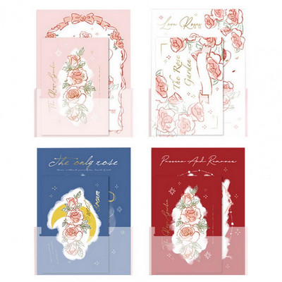 1 szett levélpapír Kézzel írt borítékok Gyönyörű virágmintás levélpapír készlet Romantikus stílusú levélpapír készlet lány kellékek