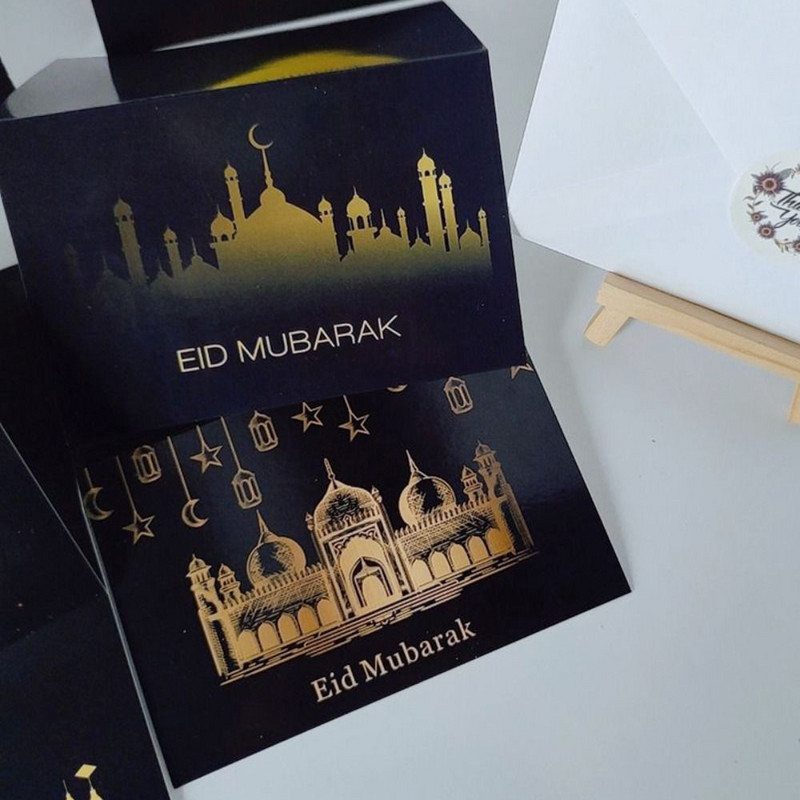 6kom Eid Mubarak pozivnice s omotnicom Ramazanski poklon ukrasi Čestitka Islamska muslimanska bajramska dekoracija