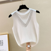 Prsluk od ledene svile Ženska modna čipkana pletena majica s donjim dijelom Ženska ljetna ljepota Mrežasta seksi majica