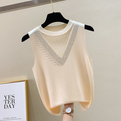 Prsluk od ledene svile Ženska modna čipkana pletena majica s donjim dijelom Ženska ljetna ljepota Mrežasta seksi majica