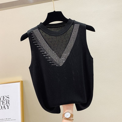 Prsluk od ledene svile Ženska modna čipkana pletena majica s donjim dijelom Ženska ljetna ljepota Mrežasta seksi majica