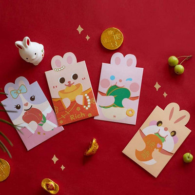 2/6 db 2023 Nyúlév Piros Boríték Kínai Tavaszi Fesztivál Hongbao Kawaii Újév Piros Zseb Esküvői Születésnapi Pénzestáskák