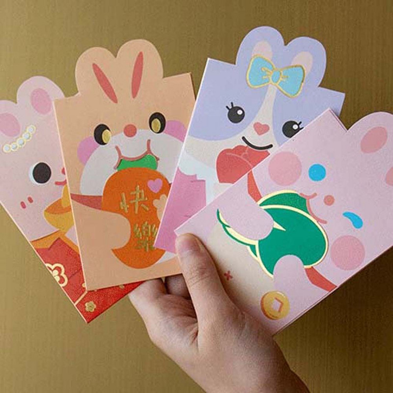 2/6 buc. Plic roșu Anul Iepurelui 2023 Festivalul de primăvară chinezesc Hongbao Kawaii Anul Nou Buzunar roșu, nuntă, aniversare, pungi de bani