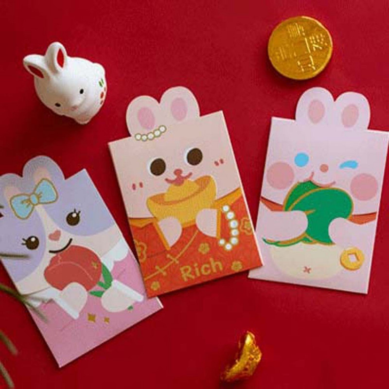 2/6 buc. Plic roșu Anul Iepurelui 2023 Festivalul de primăvară chinezesc Hongbao Kawaii Anul Nou Buzunar roșu, nuntă, aniversare, pungi de bani