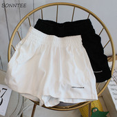Pantaloni scurți pentru femei, talie înaltă, simplu, stil coreean, litere, ocazional, vară, lejer, confortabil, toate se potrivesc șic, elastic pentru picior lat, pentru femei, colegiu Ins