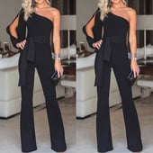 Női kombiné 2019 érkezés Női nadrág Party Clubwear Playsuit Jumpsuit széles láb Egy váll hosszú nadrág nadrág