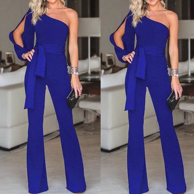 Női kombiné 2019 érkezés Női nadrág Party Clubwear Playsuit Jumpsuit széles láb Egy váll hosszú nadrág nadrág