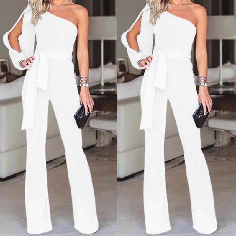 Női kombiné 2019 érkezés Női nadrág Party Clubwear Playsuit Jumpsuit széles láb Egy váll hosszú nadrág nadrág
