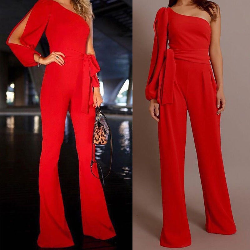 Női kombiné 2019 érkezés Női nadrág Party Clubwear Playsuit Jumpsuit széles láb Egy váll hosszú nadrág nadrág