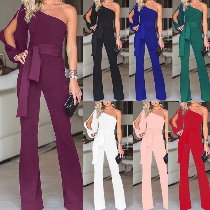 Női kombiné 2019 érkezés Női nadrág Party Clubwear Playsuit Jumpsuit széles láb Egy váll hosszú nadrág nadrág