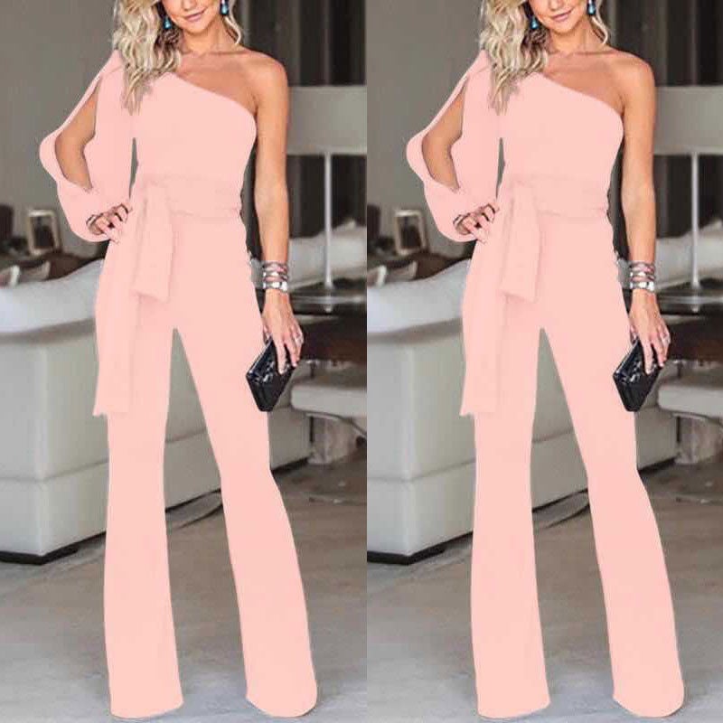 Női kombiné 2019 érkezés Női nadrág Party Clubwear Playsuit Jumpsuit széles láb Egy váll hosszú nadrág nadrág