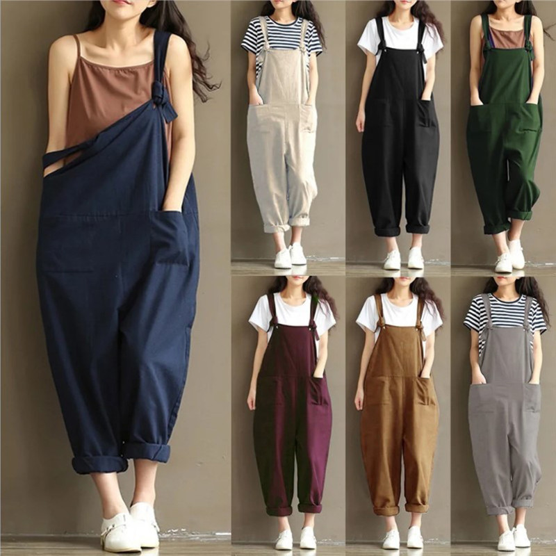 HOT Fashion női pántos, laza, táskás dungarees overall, nagyméretű, nagyméretű, S-5XL-es kombiné