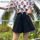 Kratke hlače Ženske Ljetne Opuštene Visokog struka Ležerne Čiste boje Elegantna Jednostavna Ulična odjeća Korejski stil Ženske Sve za široke nogavice Sveučilišne