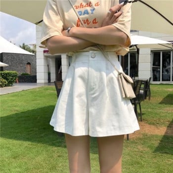Σορτς Γυναικεία Καλοκαιρινή Χαλαρή Ψηλή Μέση Casual Καθαρό Χρώμα Κομψό Απλό Streetwear Κορεάτικο Στιλ Γυναικείο Παντός αγώνα Wide Leg College