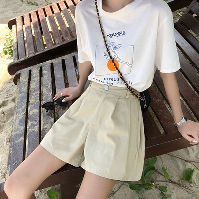 Kratke hlače Ženske Ljetne Opuštene Visokog struka Ležerne Čiste boje Elegantna Jednostavna Ulična odjeća Korejski stil Ženske Sve za široke nogavice Sveučilišne