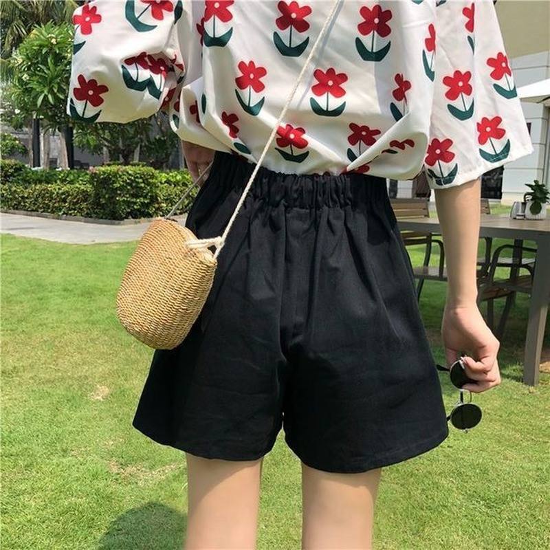 Kratke hlače Ženske Ljetne Opuštene Visokog struka Ležerne Čiste boje Elegantna Jednostavna Ulična odjeća Korejski stil Ženske Sve za široke nogavice Sveučilišne