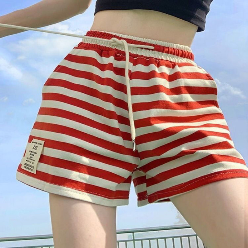 S-3XL csíkos női rövidnadrág magas elasztikus derékkal Nyári Basic Hangulatos Mindennapi koreai stílus Divat Alkalmi Шорты Женский