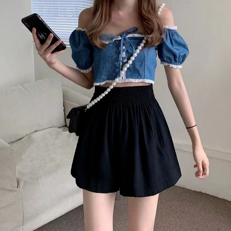 Σορτς Γυναικεία Χαλαρά Στερεά, άνετη αναψυχή Απλό γυναικείο streetwear all-match ψηλόμεσο ελαστικό Ulzzang Μόδα Καλοκαιρινή αναπνοή