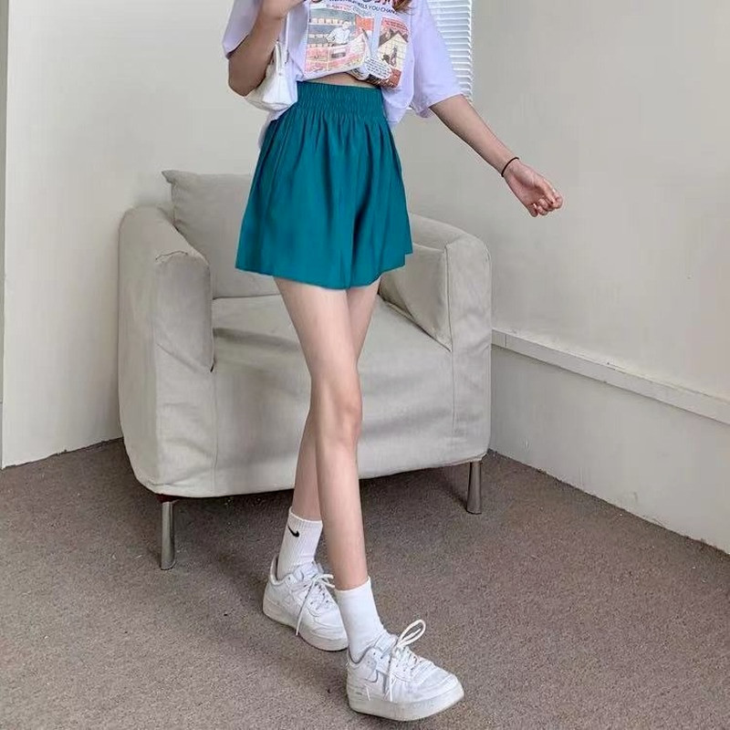 Σορτς Γυναικεία Χαλαρά Στερεά, άνετη αναψυχή Απλό γυναικείο streetwear all-match ψηλόμεσο ελαστικό Ulzzang Μόδα Καλοκαιρινή αναπνοή