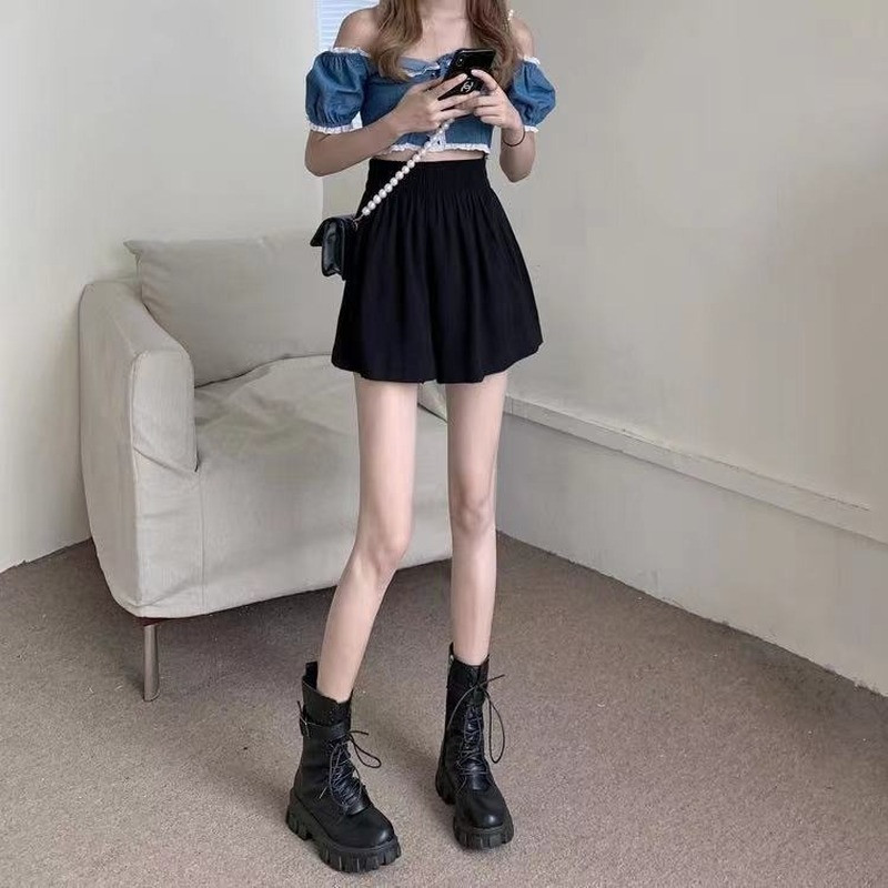 Σορτς Γυναικεία Χαλαρά Στερεά, άνετη αναψυχή Απλό γυναικείο streetwear all-match ψηλόμεσο ελαστικό Ulzzang Μόδα Καλοκαιρινή αναπνοή