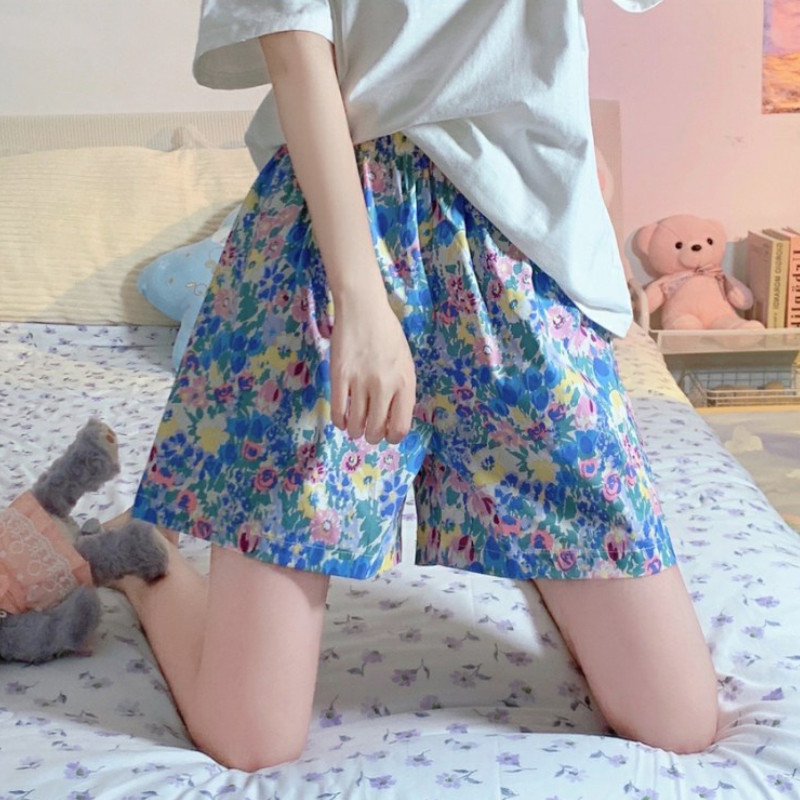 Pantaloni scurți Femei Kawaii Floral Sweet Girl Picior lat Subțire Acasă Stil plajă Baggy Japonia Vară Casual Confortabil Nou Retro Estetică Chic
