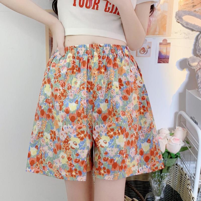Pantaloni scurți Femei Kawaii Floral Sweet Girl Picior lat Subțire Acasă Stil plajă Baggy Japonia Vară Casual Confortabil Nou Retro Estetică Chic