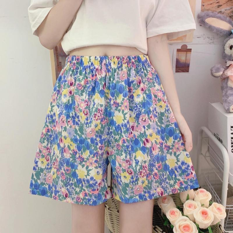 Pantaloni scurți Femei Kawaii Floral Sweet Girl Picior lat Subțire Acasă Stil plajă Baggy Japonia Vară Casual Confortabil Nou Retro Estetică Chic