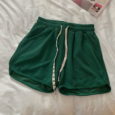 Kratke hlače Ženske ležerne Sveobuhvatne sportske jednostavne, jednobojne s uzicom, osnovne, udobne, modne u korejskom stilu, visokog struka, opuštene, ljetne, tanke, šik