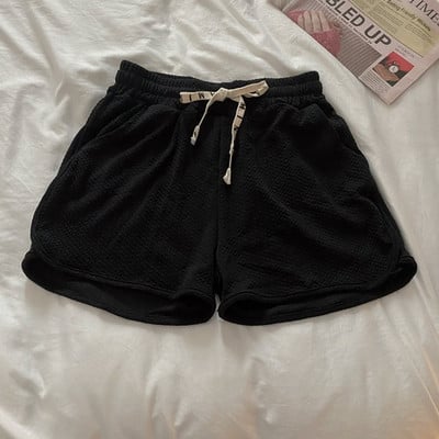 Kratke hlače Ženske ležerne Sveobuhvatne sportske jednostavne, jednobojne s uzicom, osnovne, udobne, modne u korejskom stilu, visokog struka, opuštene, ljetne, tanke, šik