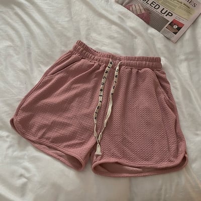 Kratke hlače Ženske ležerne Sveobuhvatne sportske jednostavne, jednobojne s uzicom, osnovne, udobne, modne u korejskom stilu, visokog struka, opuštene, ljetne, tanke, šik